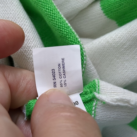 Vintage GAP Green White Striped Cashmere Cotton Blend Knit Sweater Size Medium - Picture 8 of 8